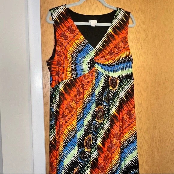 Chico’s Multicolor Sunburst Rainbow Sleeveless Maxi Dress | Size XL - Picture 2 of 9